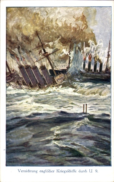 Artist's work "Destruction of English warships by SM U 9", Otto Weddigen