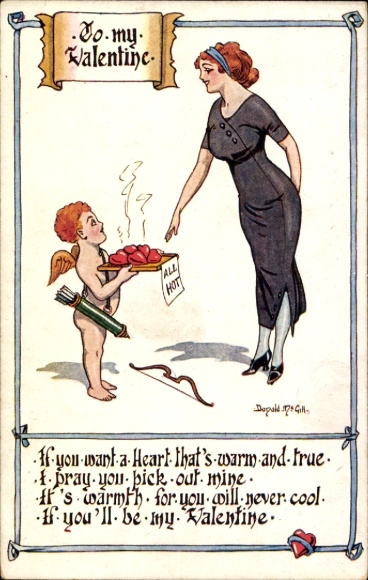 Artist Postcard McGill, D., Woman, Love Angel, Hearts