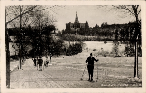 Postcard Bad Wilhelmshöhe Kassel in Hesse, Hercules, ski trip