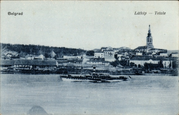 Postcard Beograd Belgrade Serbia, general view, riverboat, architecture