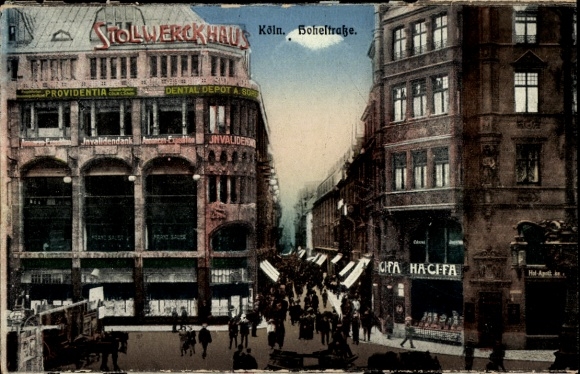 Postcard Cöln Cologne on the Rhine, Stolwerck House, Bohefstraße, advertisement for Providentia, Dental Depot