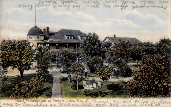 Postcard Powers Lake Wisconsin USA, Hotel Freundesruh