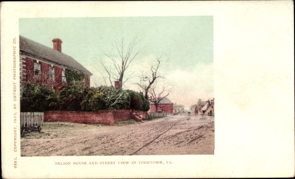Postcard Yorktown Virginia USA, Nelson House, street view