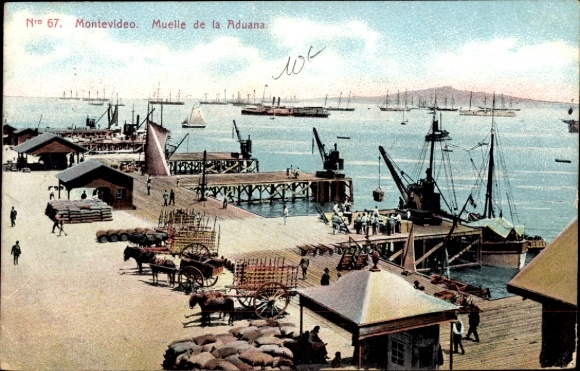 Picture Montevideo Uruguay, harbor view, ships, goods, Muelle de la Aduana