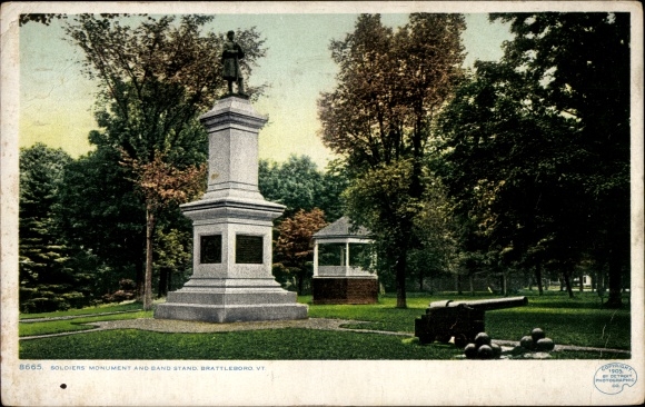 Postcard Brattleboro Vermont USA, Soldiers Memorial