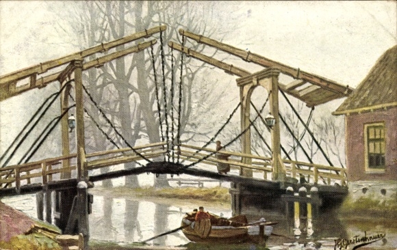 Artist Postcard Gerstenhauer, Johann Georg, Netherlands, bascule bridge