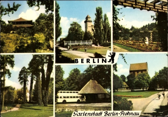 Postcard Berlin Reinickendorf Frohnau, Garden City, Buddha Temple, Ludolfingerplatz, Donnersmarckplatz