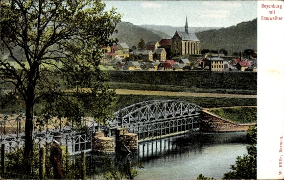 Postcard Beyenburg Wuppertal in North Rhine-Westphalia, Siauweiher, bridge, church, landscape