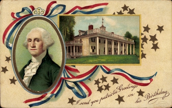 Embossed passe-partout, congratulations on your birthday, George Washington