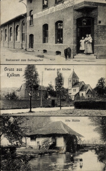 Postcard Kalkum Düsseldorf am Rhein, Restaurant zum Bollingerhof, Pastorat, Kirche, alte Mühle
