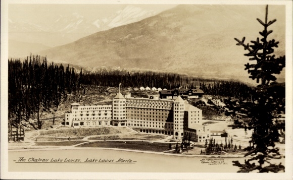 Postcard Lake Louise Alberta Canada, Historic Hotel, Mountain Landscape, View