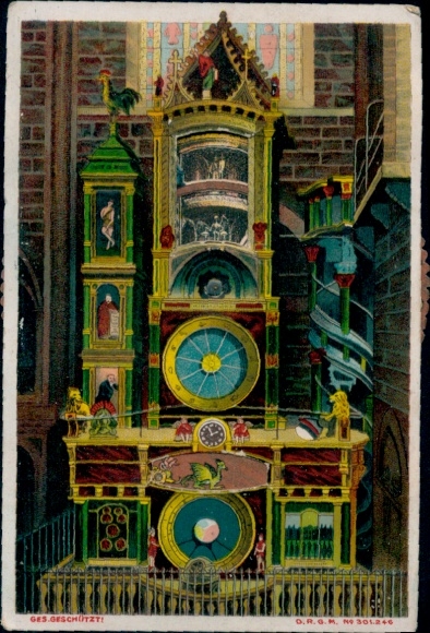 Mechanical Clock Strasbourg Alsace Bas-Rhin, Astronomical Cathedral Clock