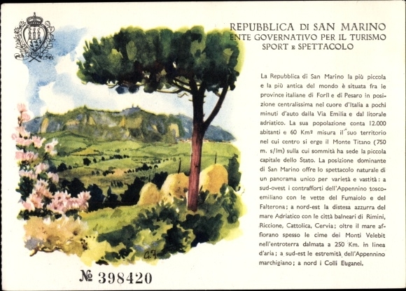 Artist Postcard Republic of San Marino, government agency for tourism, sport and entertainment