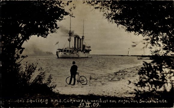 Postcard British warship HMS Cornwall