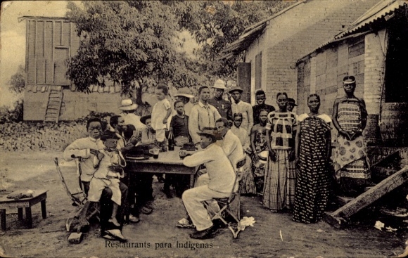 Postcard Kinshasa Belgian Congo, local restaurant