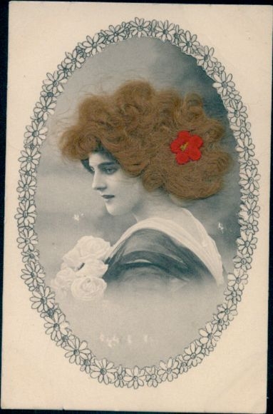 Passepartout Real hair AK portrait of a young woman