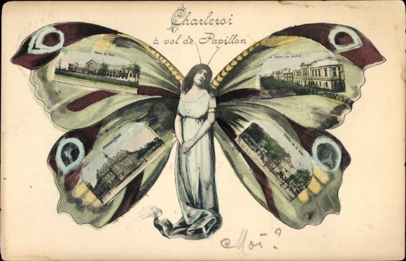 Schmetterling Postcard Charleroi Wallonien Hennegau, Station, Courthouse
