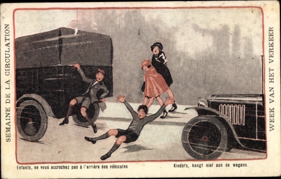 Artist Postcard Semaine de la Circulation, Children, ne vous accrochez pas à l'arrière des véhicules