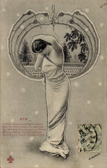 Art Nouveau artist Postcard H. Manuel, Sommer, portrait of a woman