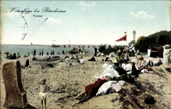 Postcard Hamburg Altona Rissen, Wittenbergen, outdoor swimming pool, beach scene