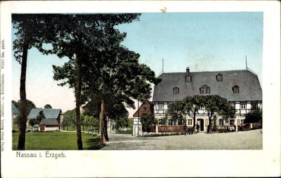 Golden Windows illuminated window Postcard Nassau Frauenstein in the Ore Mountains, partial view