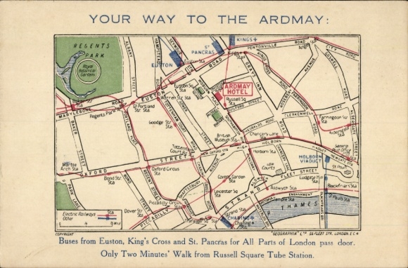 City map Postcard London City England, Ardmay Hotel
