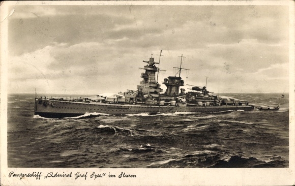 German warship, Admiral Graf Spee, armored ship in a storm, Kriegsmarine