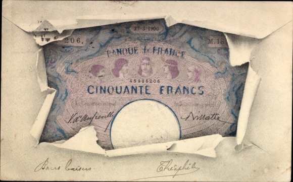 Banknote Postcard banknote, 50 francs