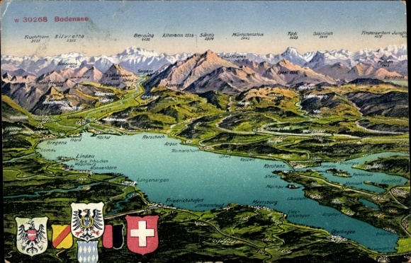Maps of Konstanz on Lake Constance, Bregenz, Lake Constance from a bird's-eye view