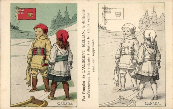 PC Canada, children, sleigh, advertisement Aliment Mellin