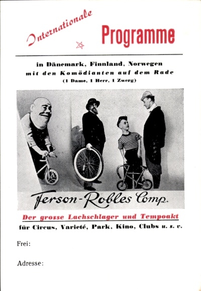 Postcard Ferson-Robles Comp., Comedians on the Wheel, Acrobats