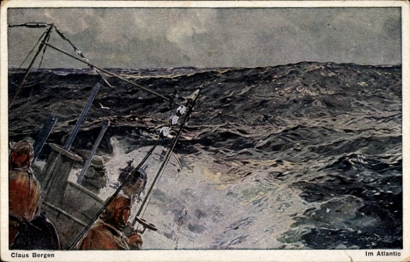 Artist Postcard Bergen, Claus, In the Atlantic, German submarine, Submarine long-distance voyage, Kais. Navy