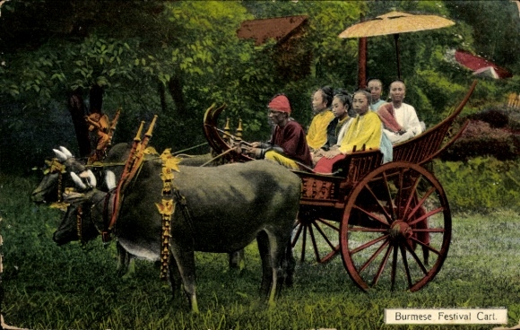 Postcard Burma Myanmar, Burmese festival wagon