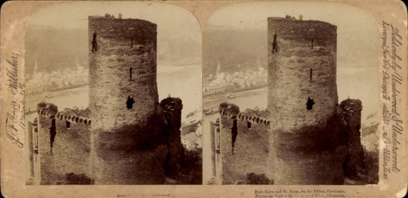 Stereo photo of St. Goarshausen on the Rhine, Katz Castle