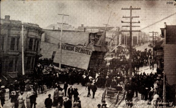 San Francisco, California, USA, scene after the earthquake, Valencia Street Hotel, 1906