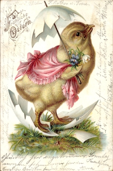 Happy Easter! (Keywords: chicks, eggshell, flowers)