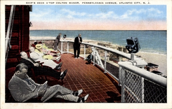 PC Atlantic City New Jersey USA, Colton Manor, Pennsylvania Avenue, ship deck terrace, colored