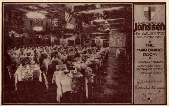 Postcard New York City USA, Famous Janssen Hofbräu, Dining Room