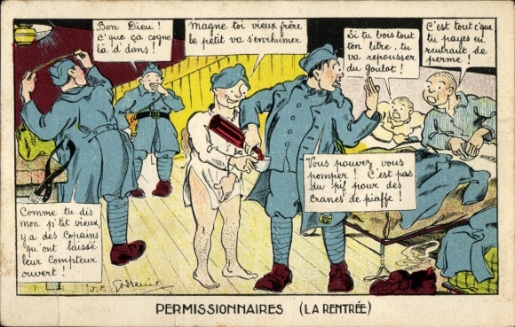 Artist Postcard French sailors, Permissionnaires