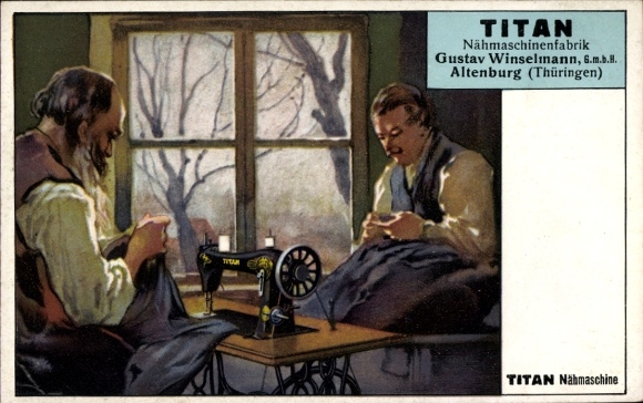 Artist Postcard Altenburg in Thuringia, advertising, Titan sewing machine, Gustav Winselmann GmbH
