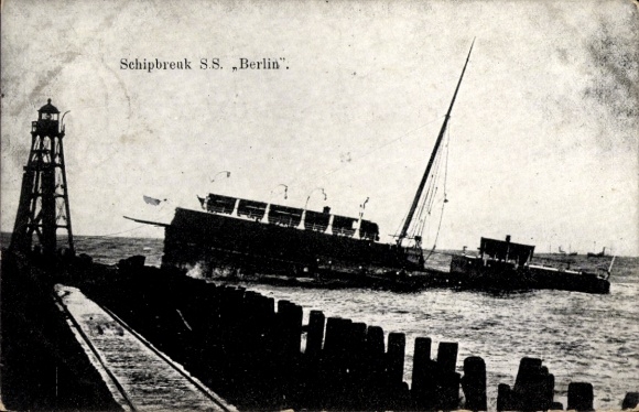 Postcard Rotterdam South Holland Netherlands, Schipbreuk SS Berlin, shipwreck