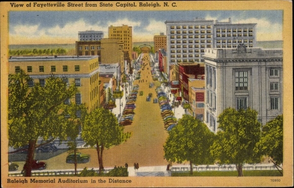 Postcard Raleigh North Carolina USA, Fayetteville Street from the State Capitol