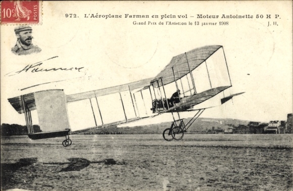 Ansichtskarte / Postkarte Flugpionier Henri Farman, Flugzeug, Biplan ...