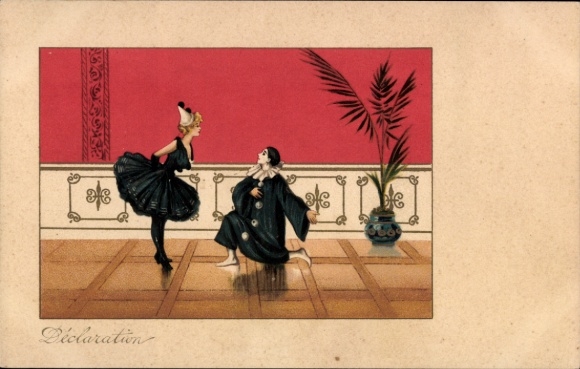 Artist Postcard Pierrot and Pierrette, Declaration