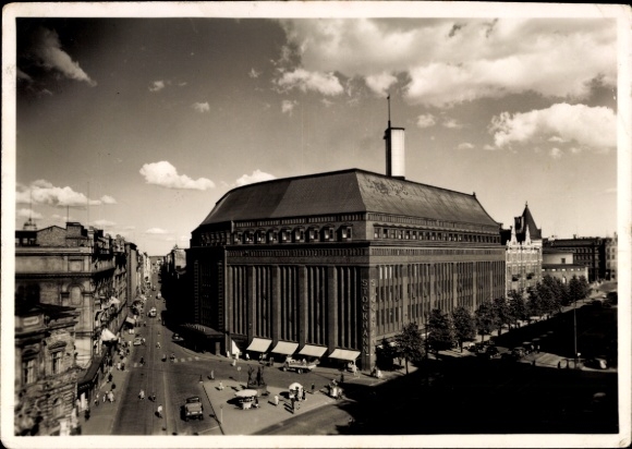 Postcard Helsinki Helsingfors Finland, Stockmann department store, street view, people, cars