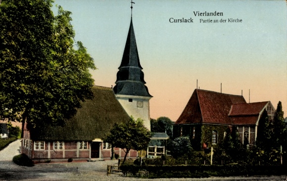 Postcard Hamburg Bergedorf Vierlande Vierlanden Curslack, At the Church