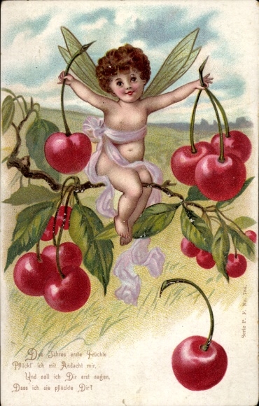Lithograph: The year's first fruits, angels with cherries