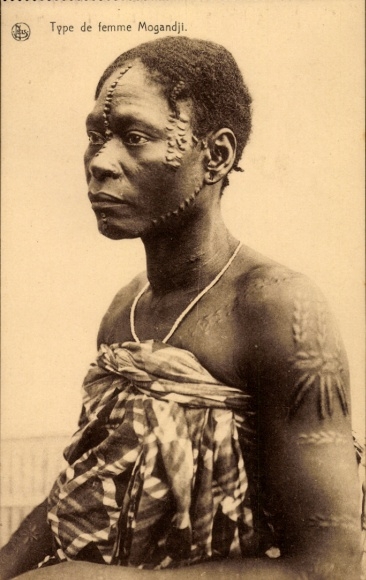 Belgian Congolese woman, Mogandji woman with decorative scars