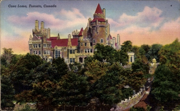 Postcard Toronto Ontario Canada, Casa Loma, Canada, castle, trees, landscape