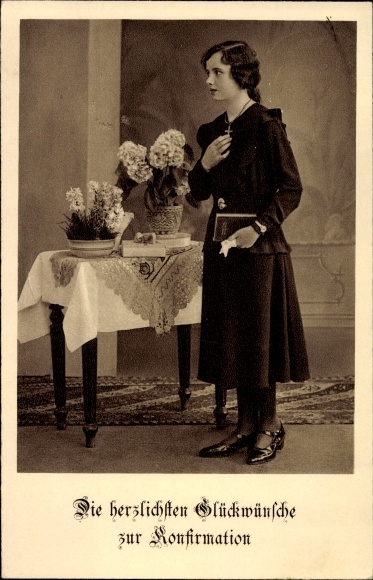 Postcard Döbeln in Sachsen, girl, standing portrait, congratulations, confirmation, Bible